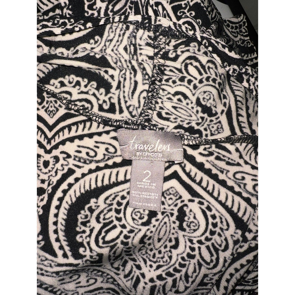 travelers CHICO'S Top Sz L (2) Black Wht Stretch Hem Tie 3/4 Slv Shirt Cover-up - Picture 7 of 7